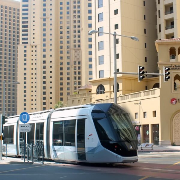 Trackless trams will help with traffic in Dubai’s massive transport project.