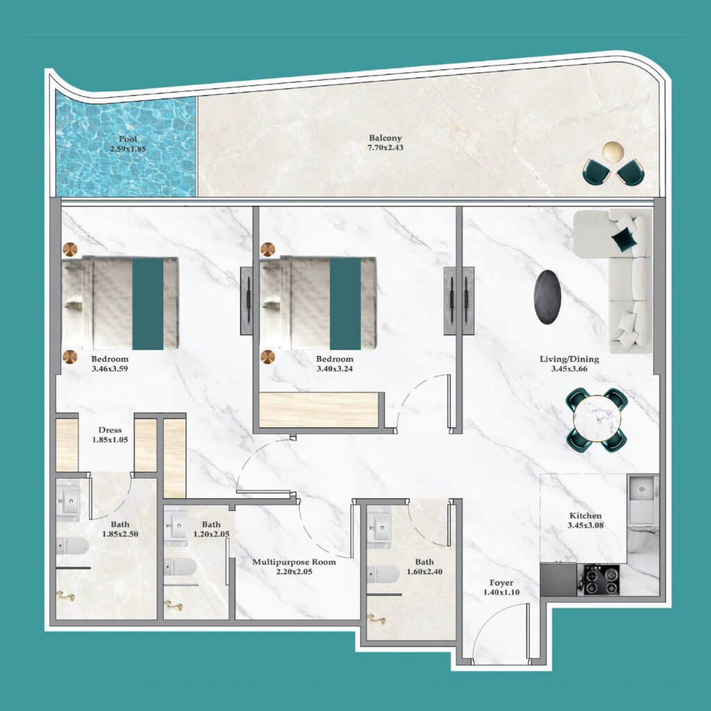 Flex 2-BR Premium Apartments floor plan Breez by Danube