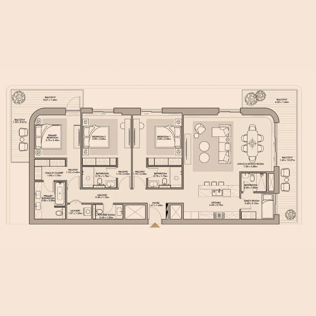 Nourelle by Meraas at MJL 3-BR Apartments floor plan
