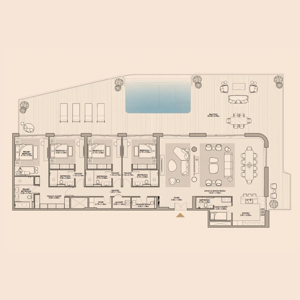 Nourelle by Meraas at MJL 4-BR Apartments floor plan