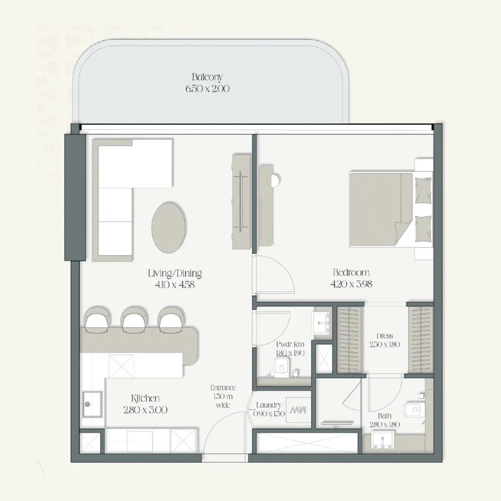 1-BR Apartments floor plan The Caden by Prescott