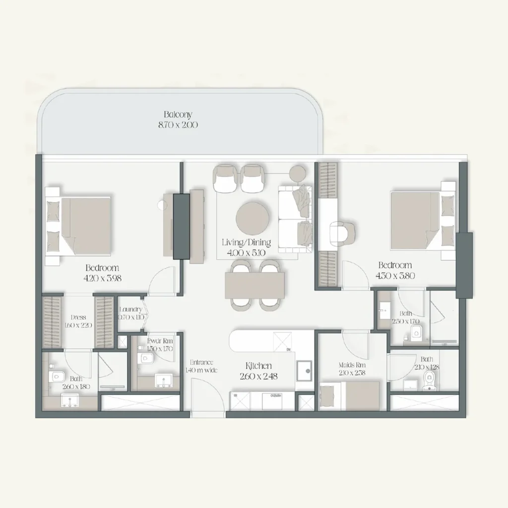 2-BR Apartments floor plan The Caden by Prescott