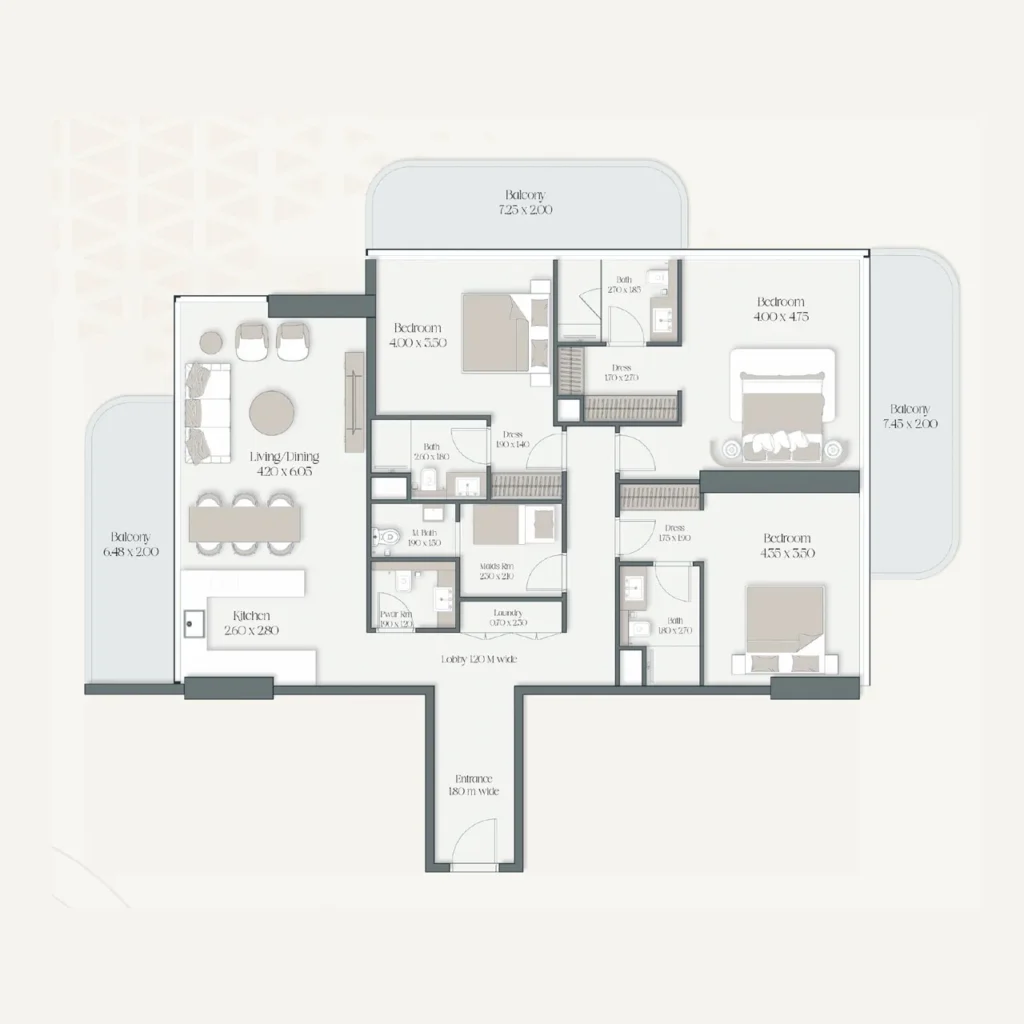 3-BR Apartments floor plan The Caden by Prescott