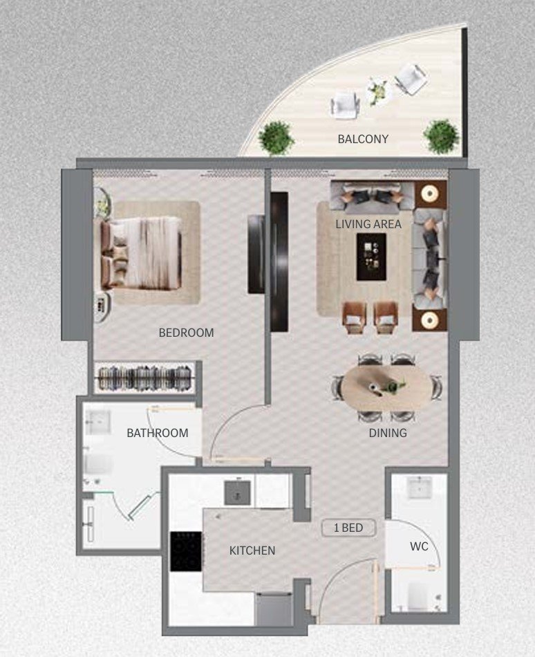 1br floor plan Mercedes-Benz Places – Binghatti City