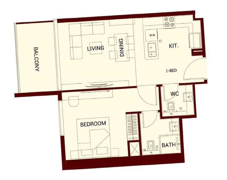Binghatti Ruby 1br floor plan