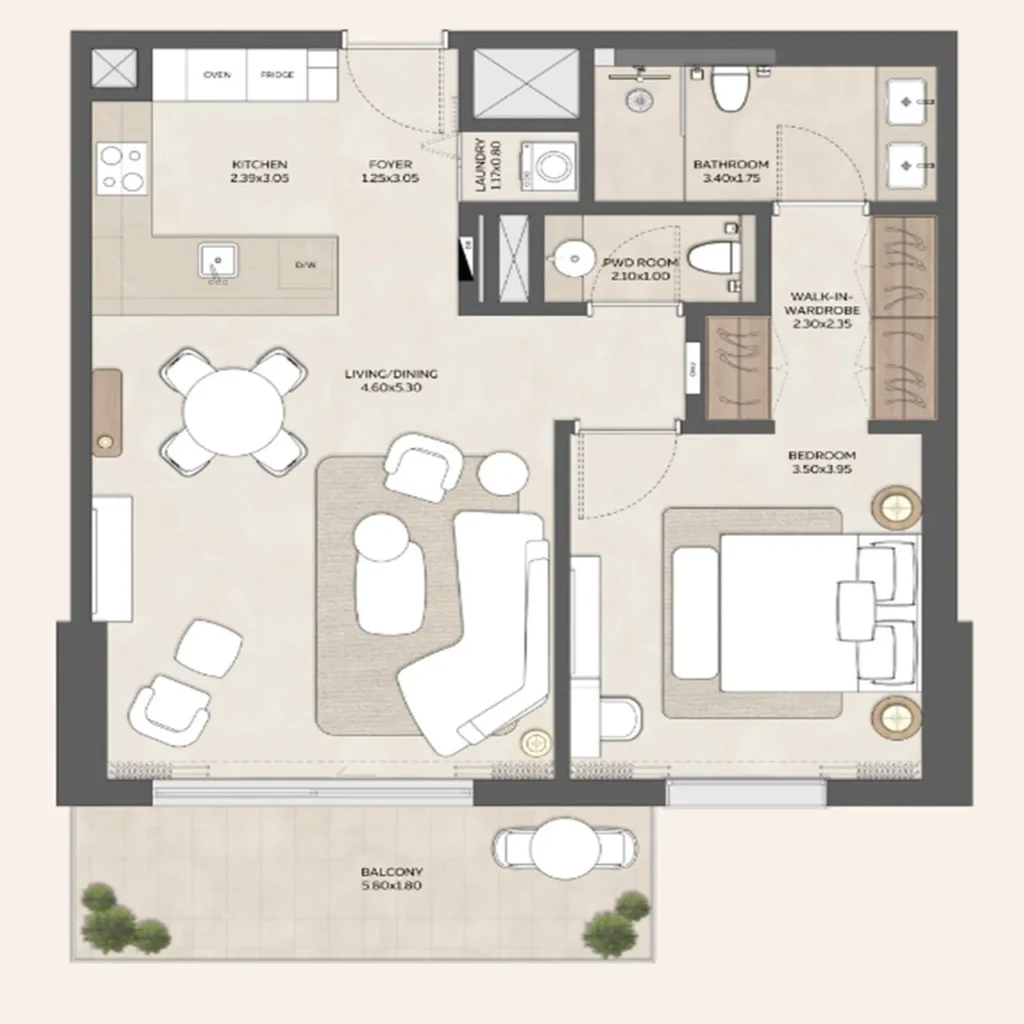 MAHRA 1 Bedroom Apartments floor plan