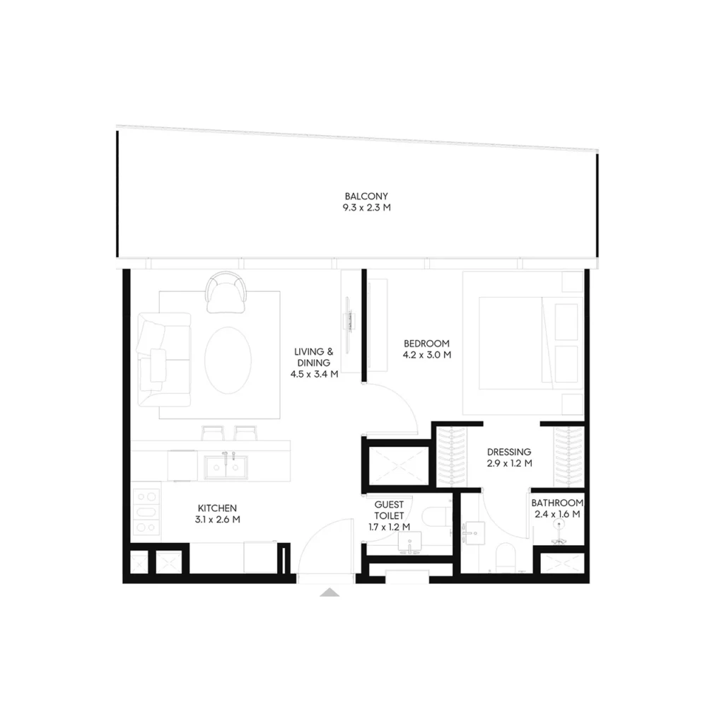 1 Bedroom Apartments Inaura Hotels & Residences floor plan