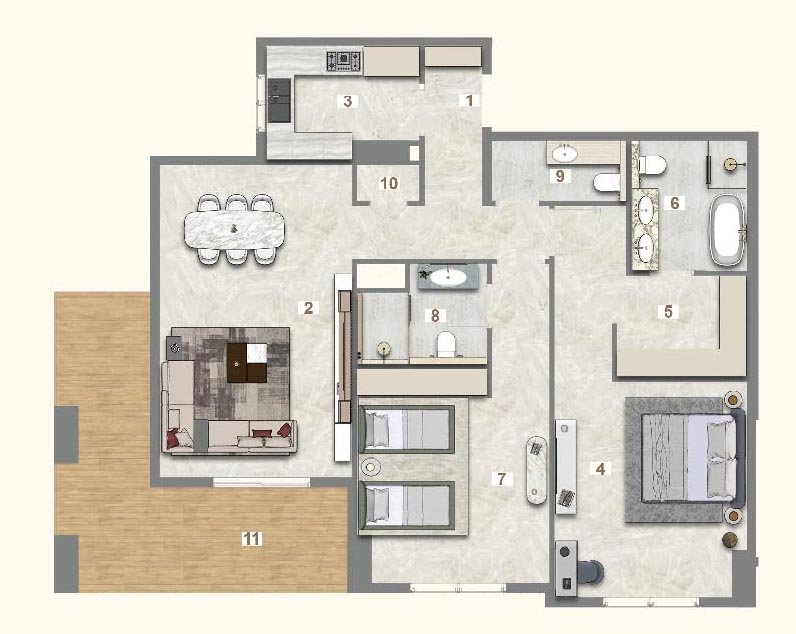 2 bedroom apartment Avenue Residence 7 floor plan