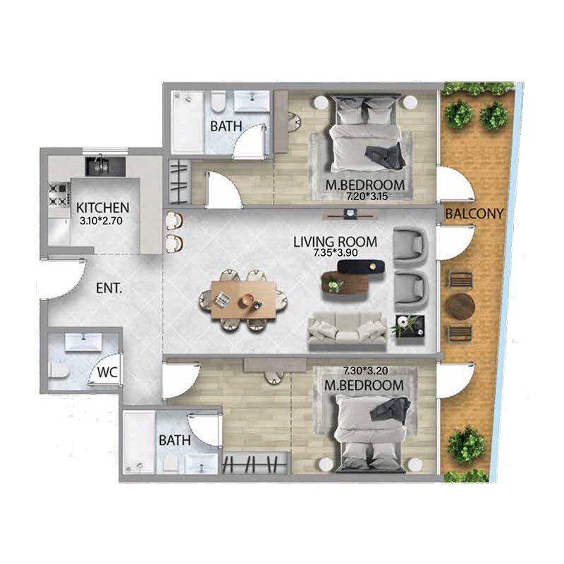 311 Boulevard 2 bedroom floor plan