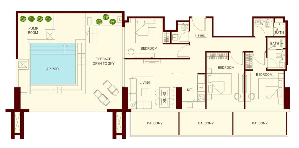 Binghatti Ruby 3br floor plan