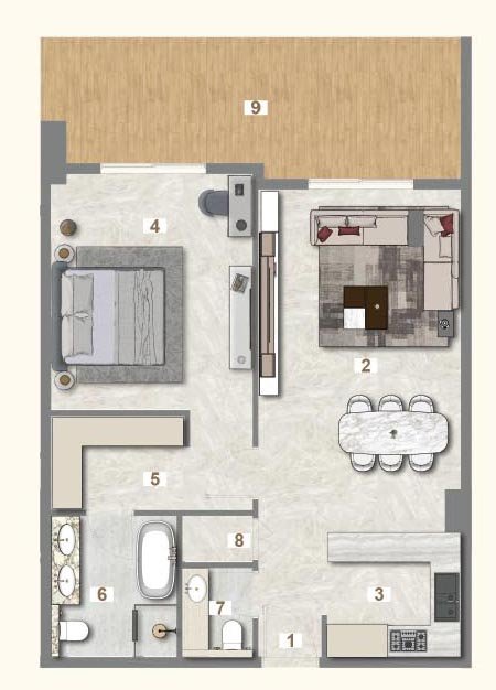 1 bedroom apartment Avenue Residence 7 floor plan
