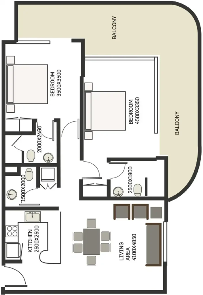 Sukoon by Nuri 2-Bedroom floor plan
