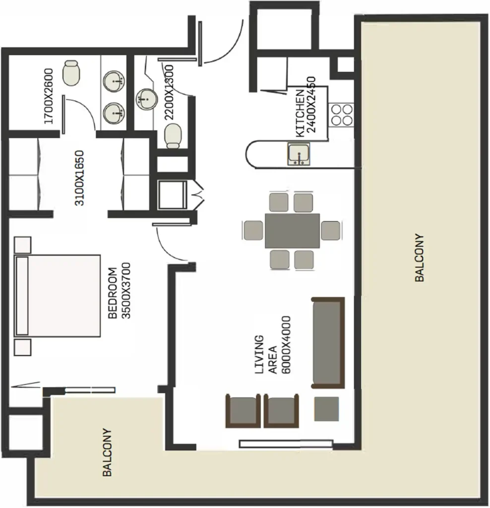 Sukoon by Nuri 1-Bedroom floor plan