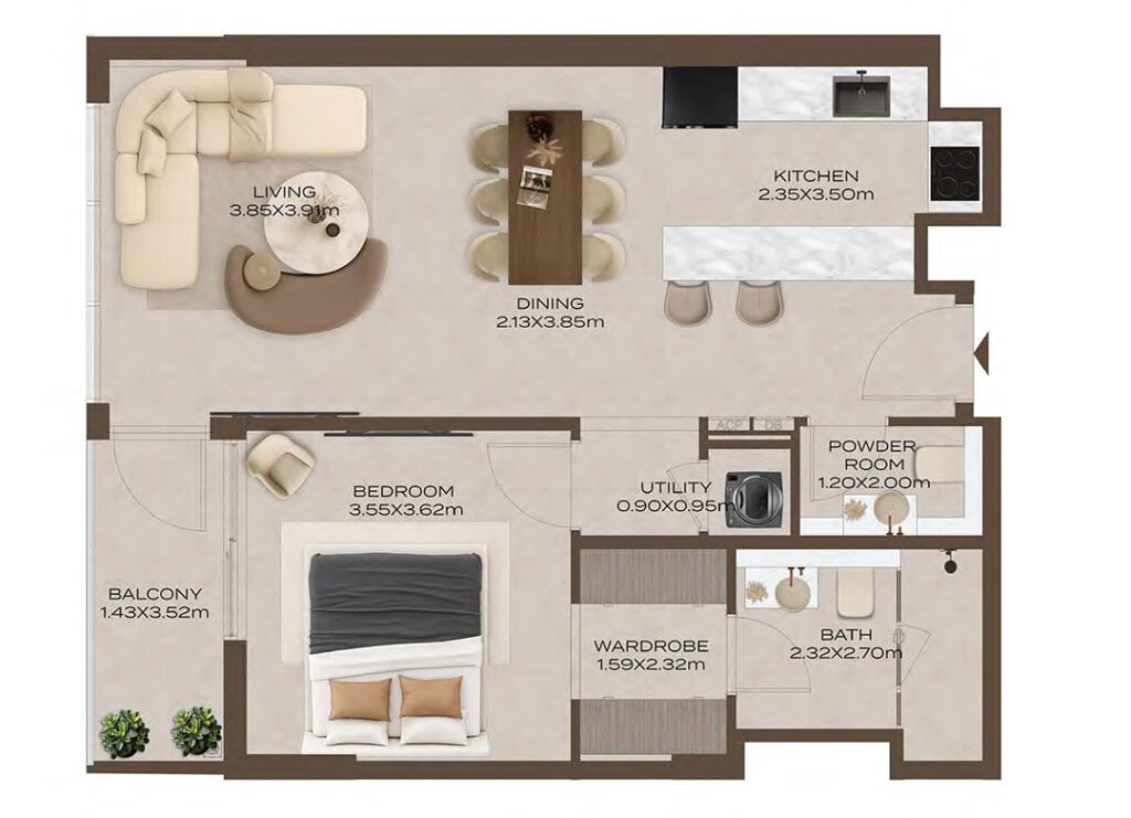 AT85 Residences 1-BR Apartments floor plan