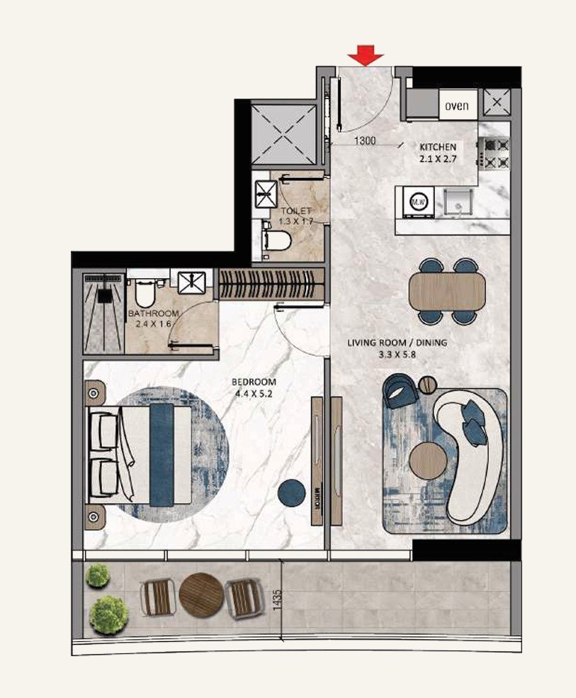 La Crystal 1 Bedroom Apartments floor plan 