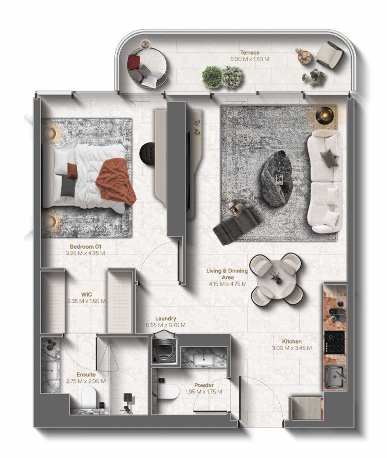 Le Château by BEYOND 1-BR Apartments floor plan