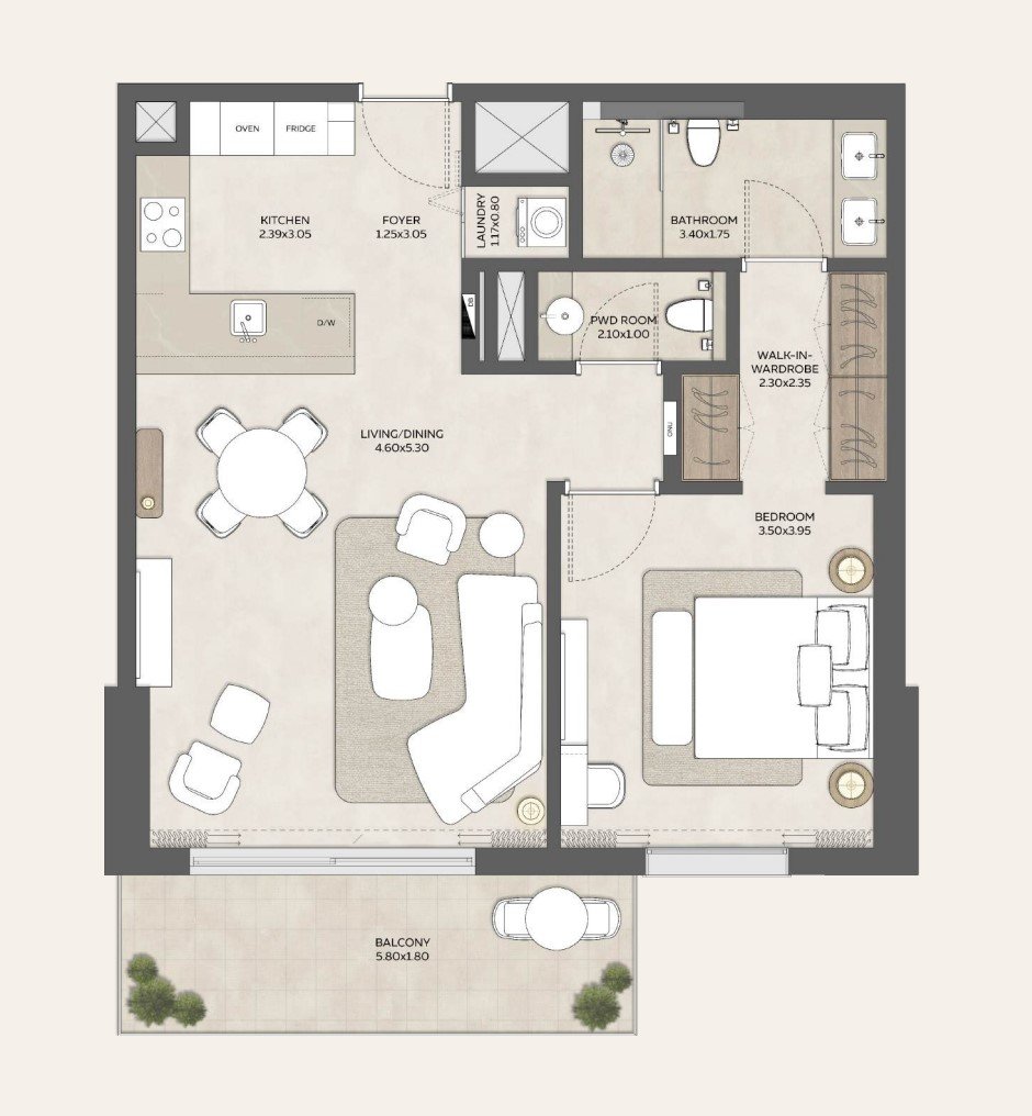 1-BR Apartments floor plan Ghadeer in Expo Valley Views