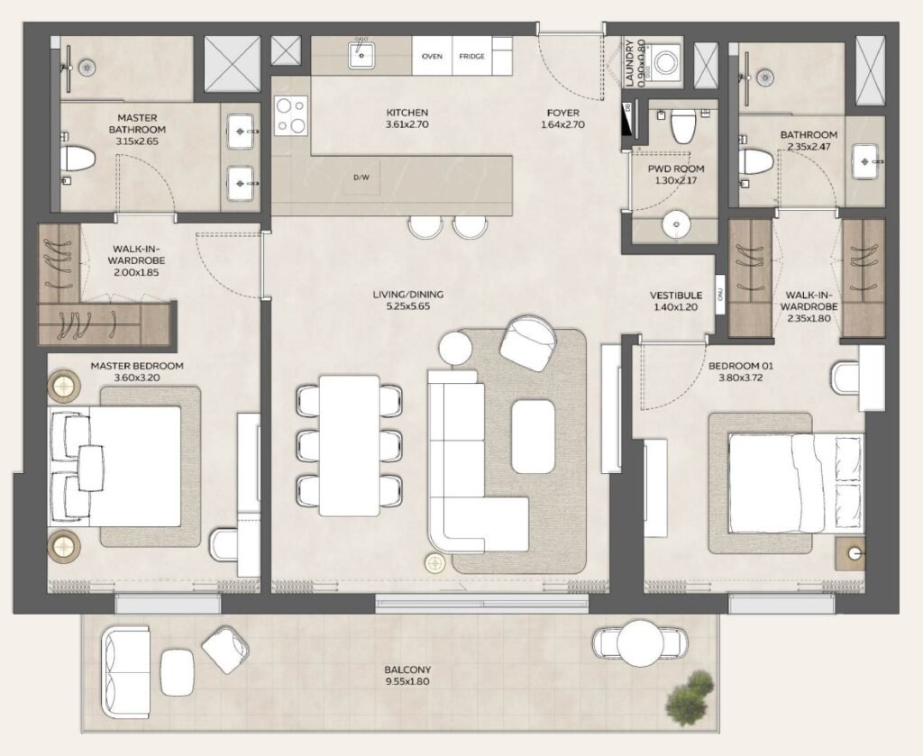 2-BR Apartments floor plan Ghadeer in Expo Valley Views