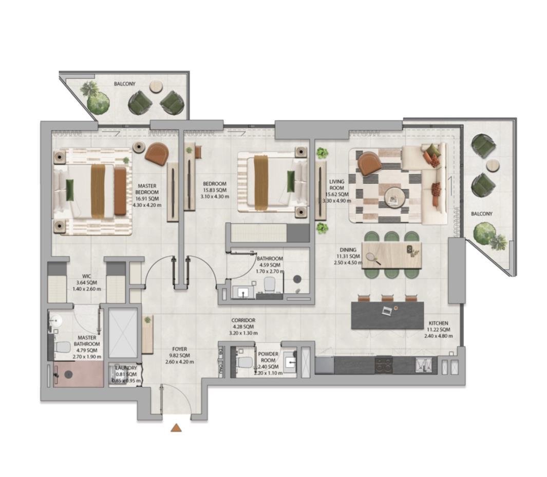 Magenta Tower 2-Bedroom Apartments floor plan