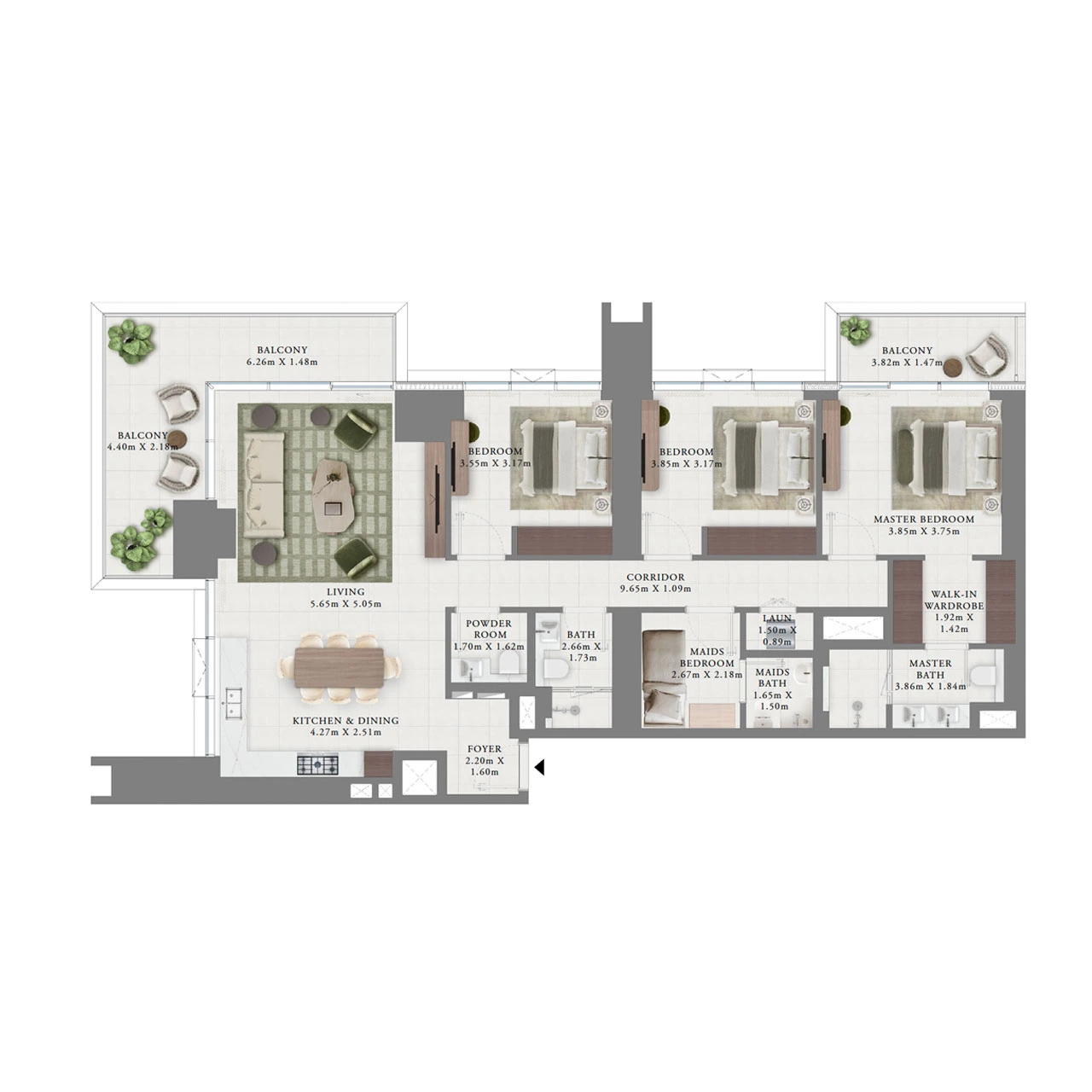 Creek Bay Dubai Creek Harbour 3-BR Apartments floor plan