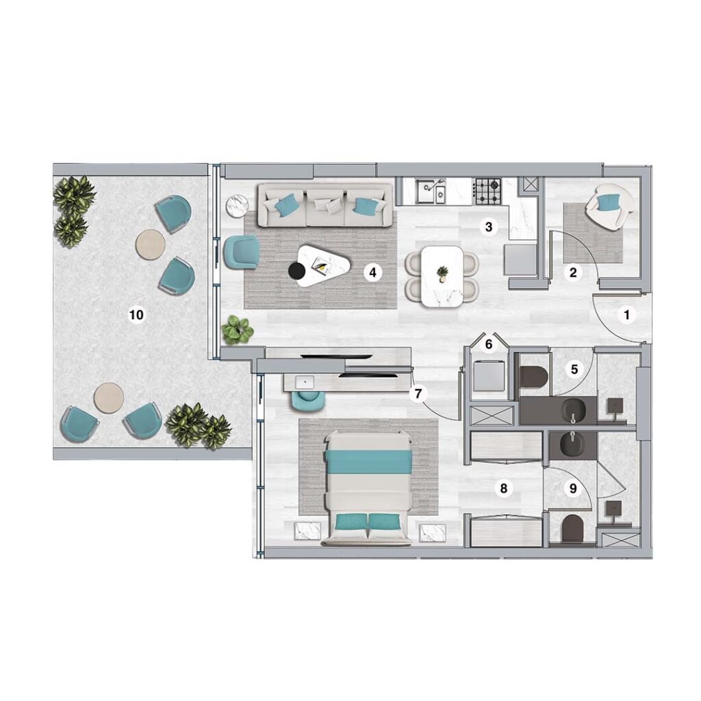 Flora Bay by OCTA 1 Bedroom Apartments floor plan