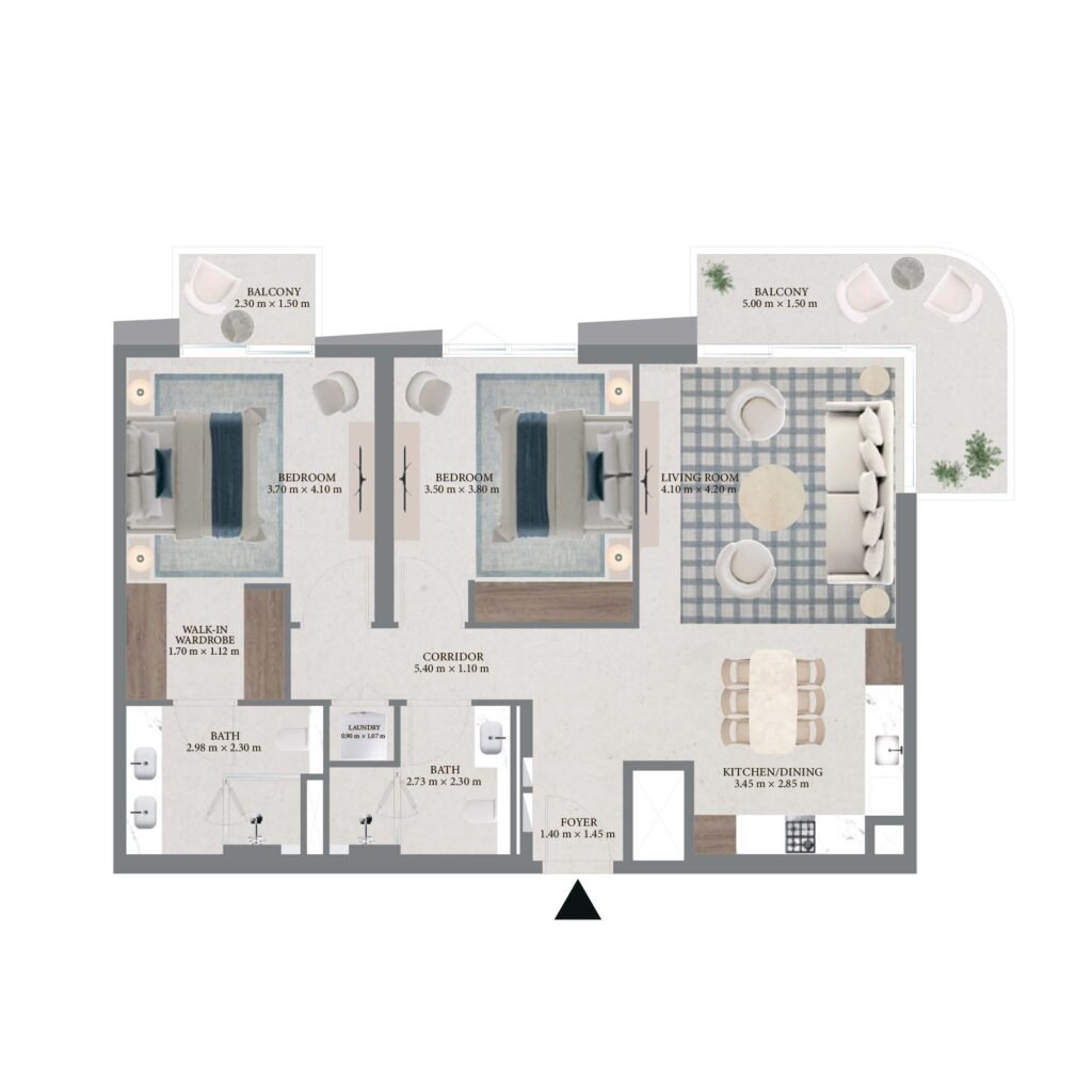 Fior 1 at Rashid Yachts & Marina 2br floor plan