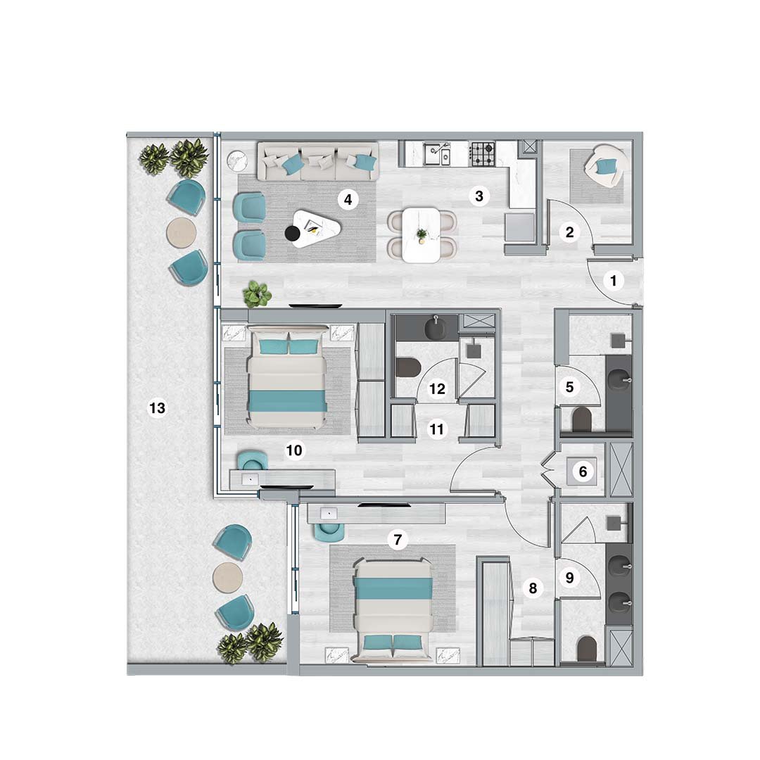 Flora Bay by OCTA 2 Bedroom Apartments floor plan