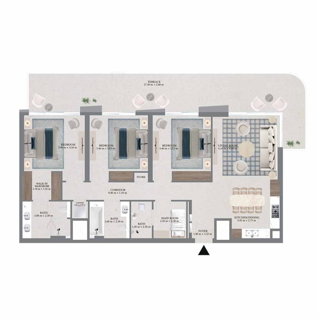 Fior 1 at Rashid Yachts & Marina 3br floor plan