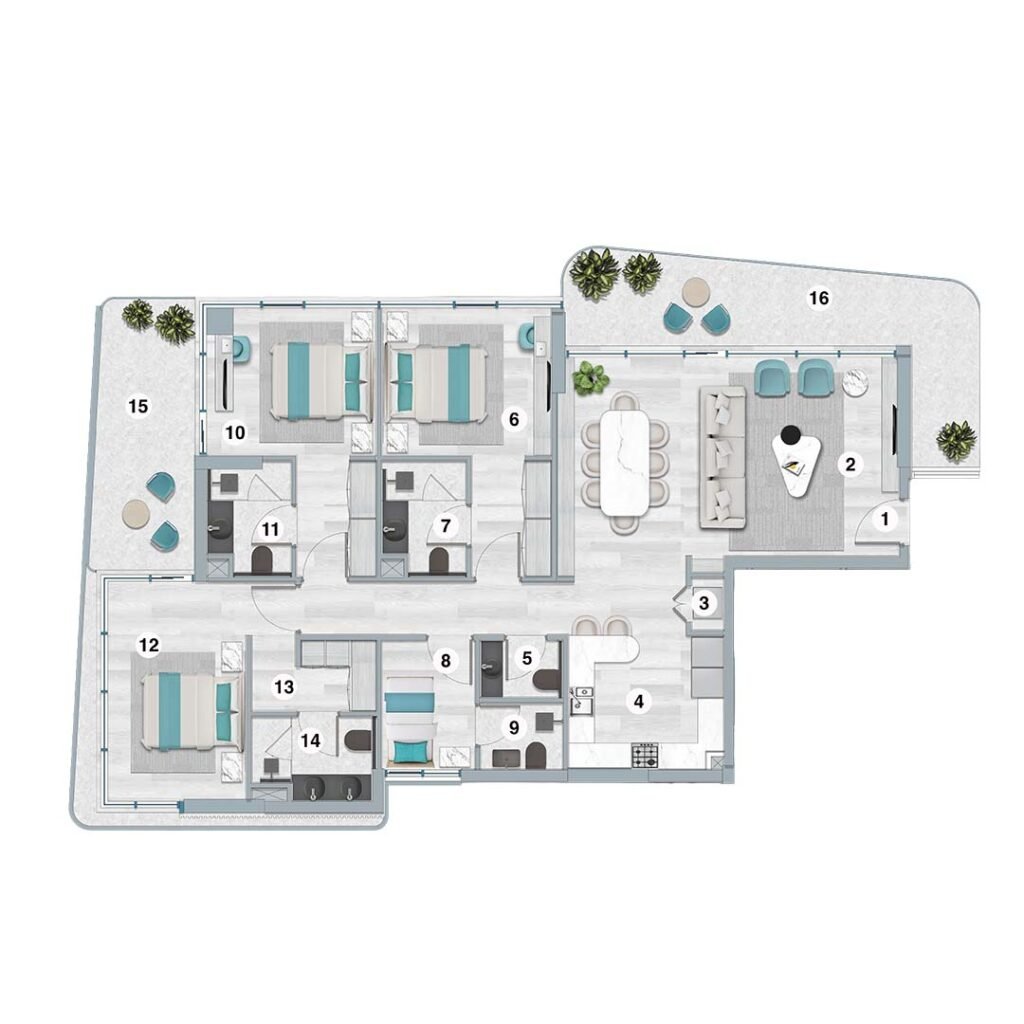 Flora Bay by OCTA 3 Bedroom Apartments floor plan